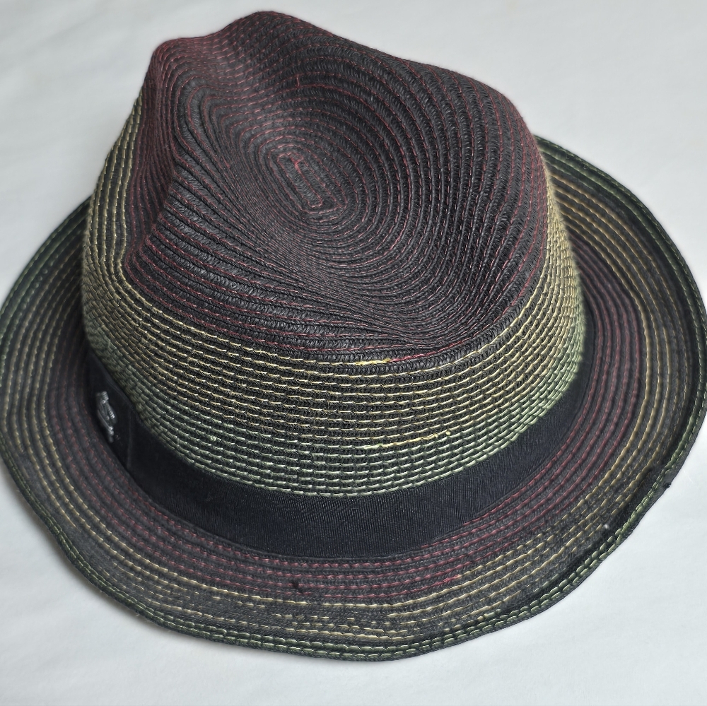 Christys Crown Series Vintage Paper Straw Striped Fedora Hat Size Medium - Picture 3 of 6